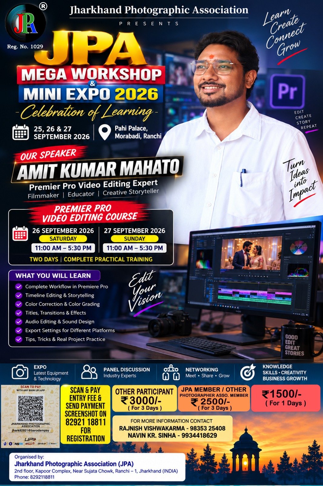 Poster for Amit Kumar Mahato, Premiere Pro course on 26 and 27 September 2026