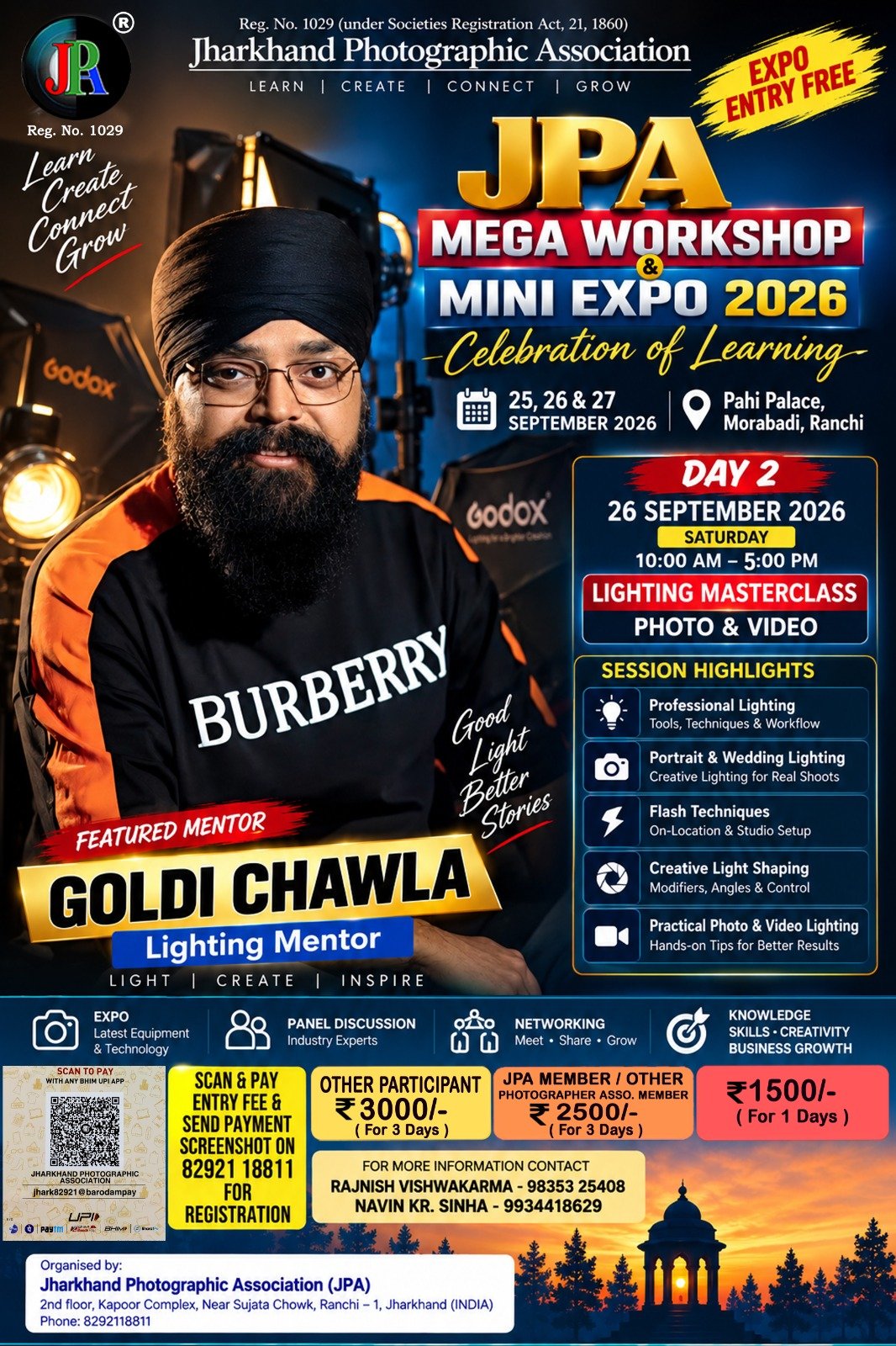 Poster for Goldi Chawla, lighting masterclass on 26 September 2026