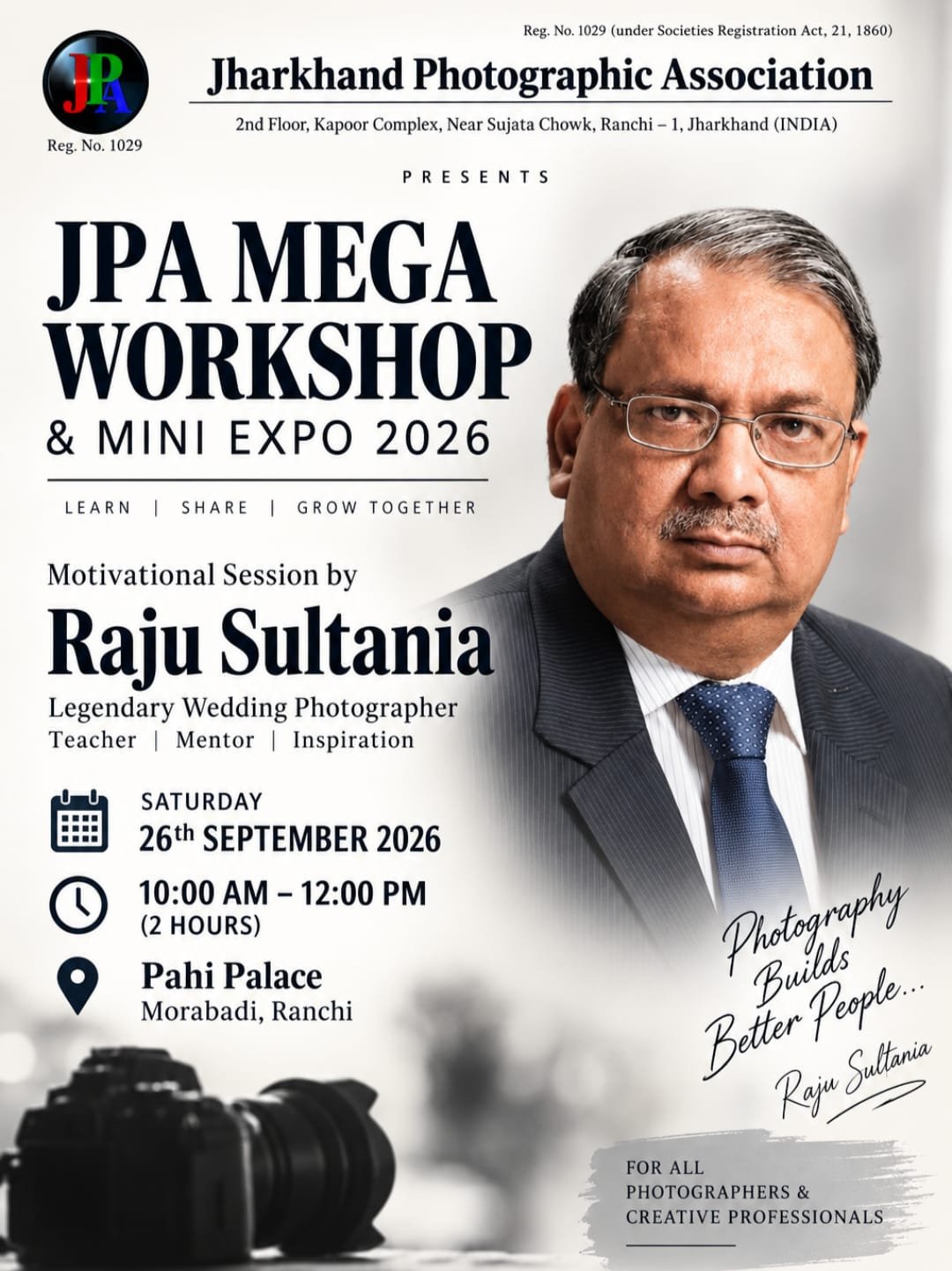 Poster for Raju Sultania, motivational session on 26 September 2026